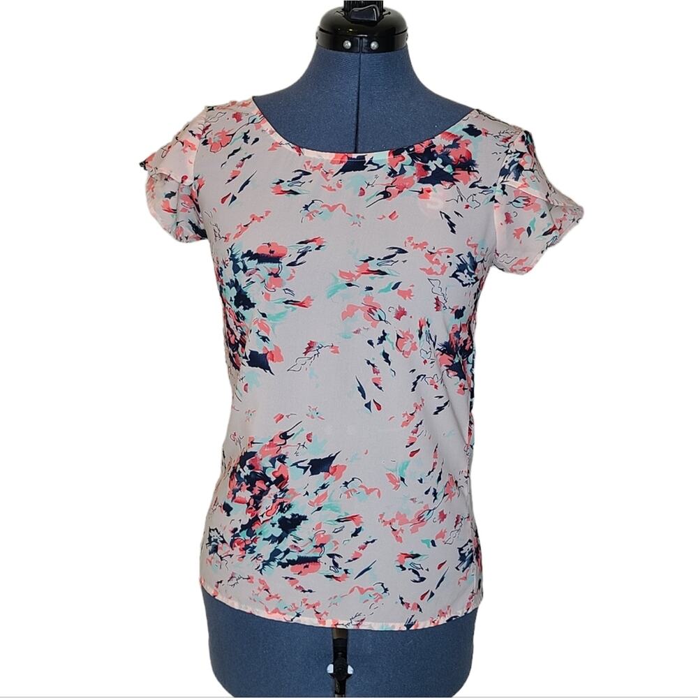 Japana light pink extra small semi sheer print cap sleeve top